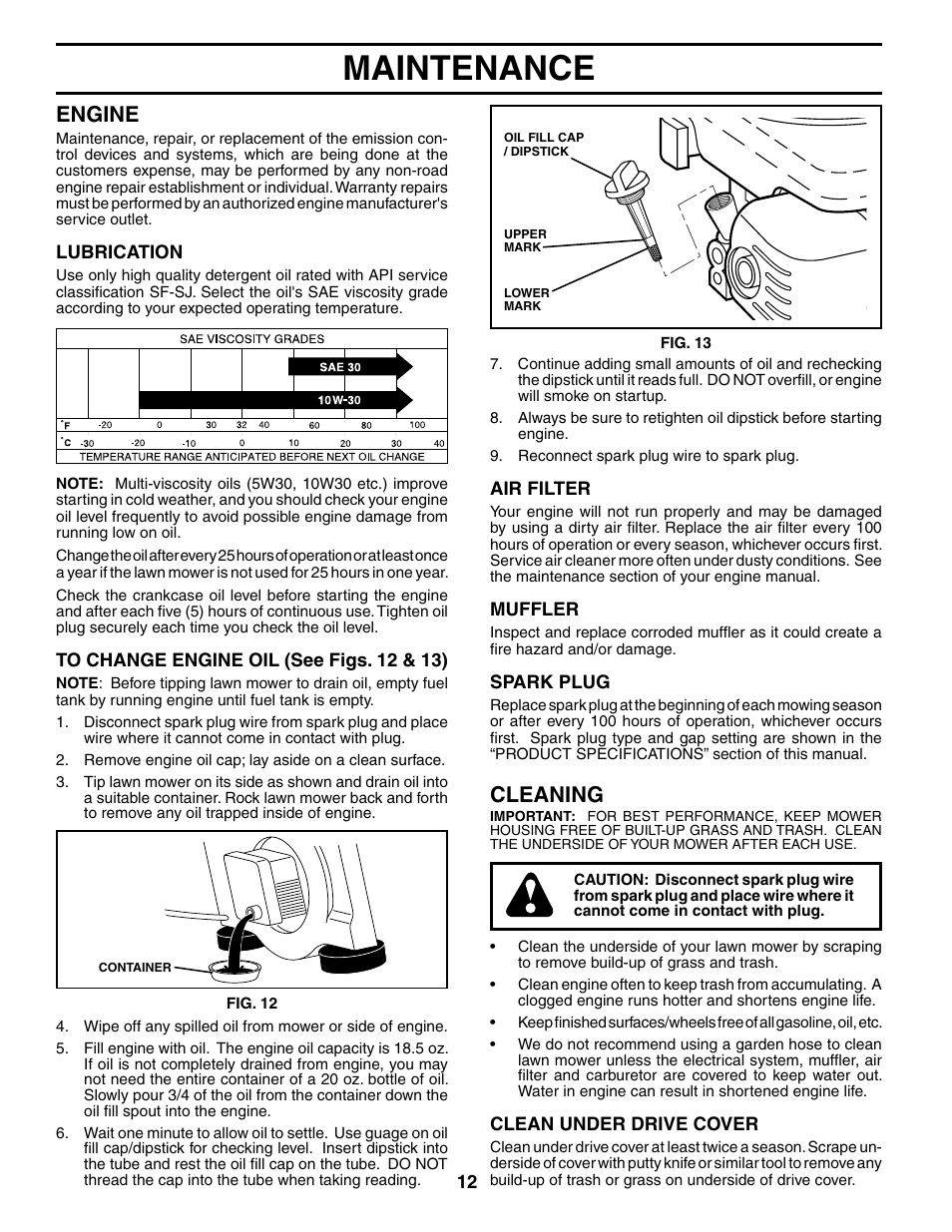 Maintenance, Cleaning, Engine | Husqvarna 5521CHV User Manual | Page 12 / 20