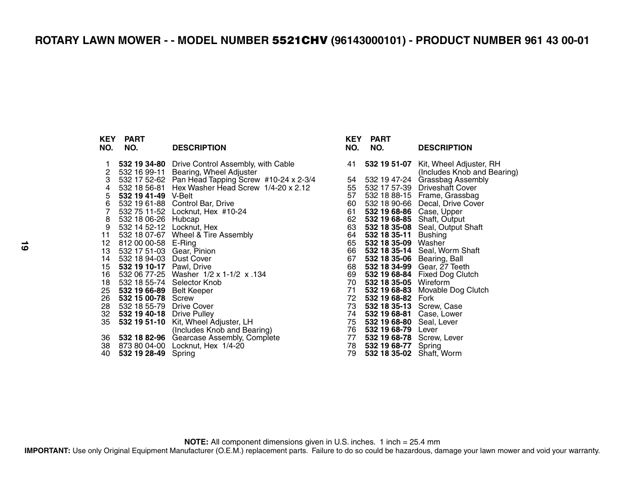 Parts list | Husqvarna 5521CHV User Manual | Page 19 / 20