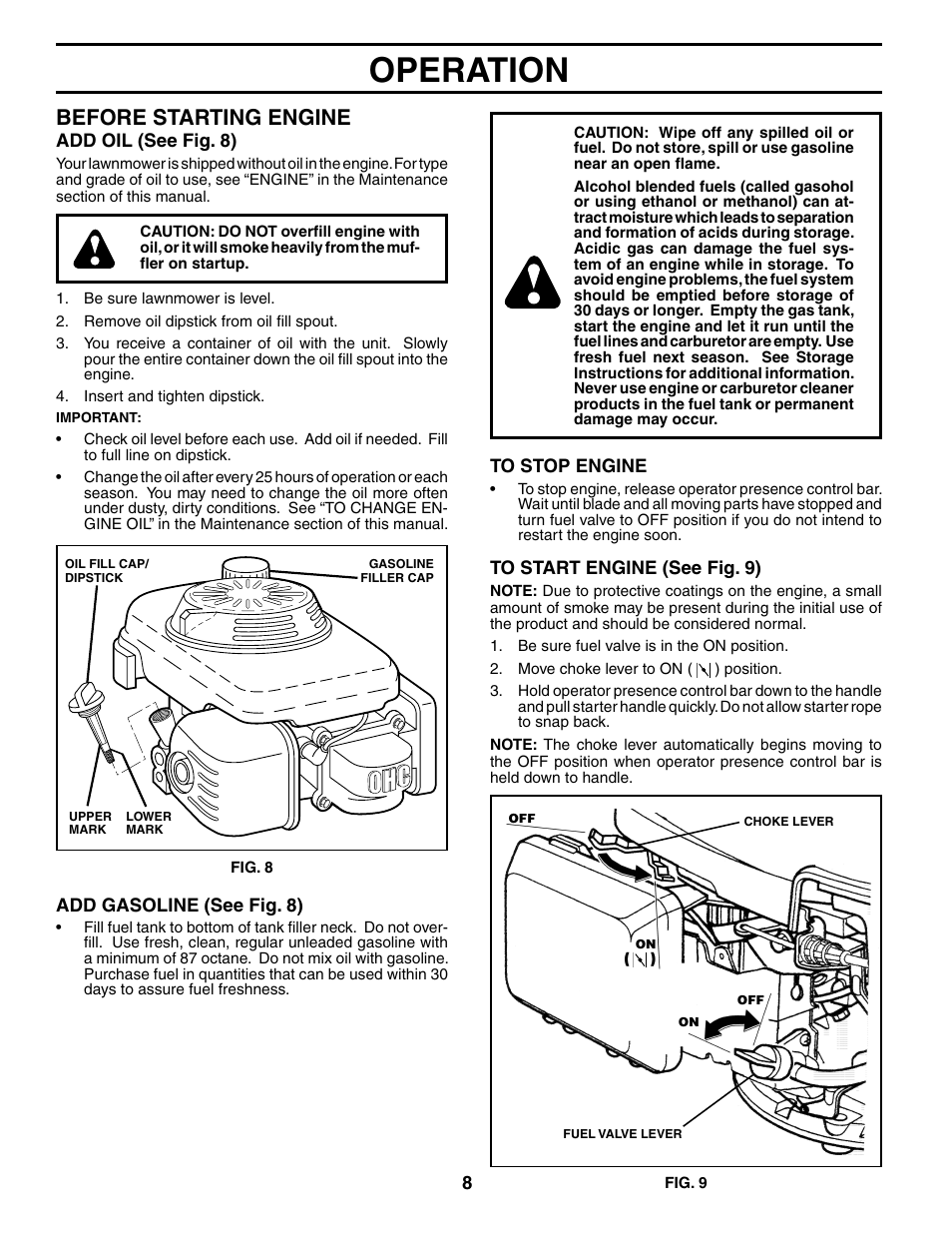 Operation, Before starting engine | Husqvarna 5521CHV User Manual | Page 8 / 20