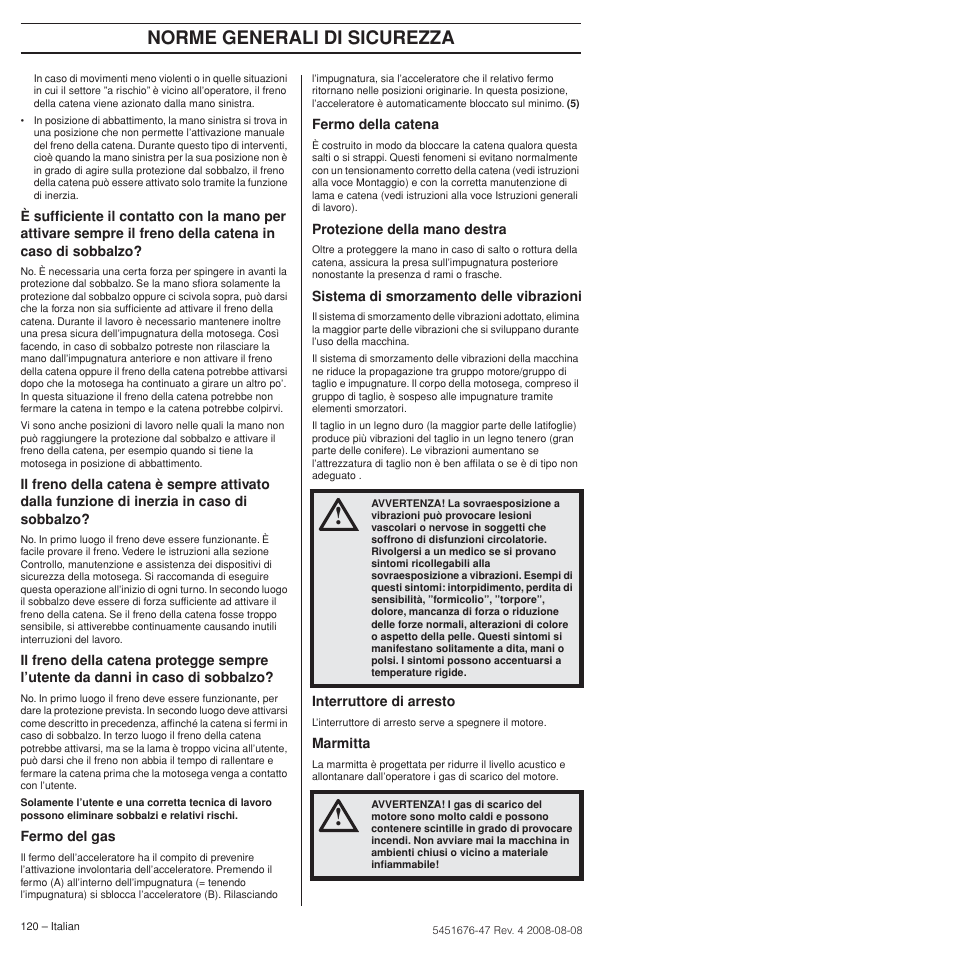 Norme generali di sicurezza | Husqvarna 240e User Manual | Page 120 / 464