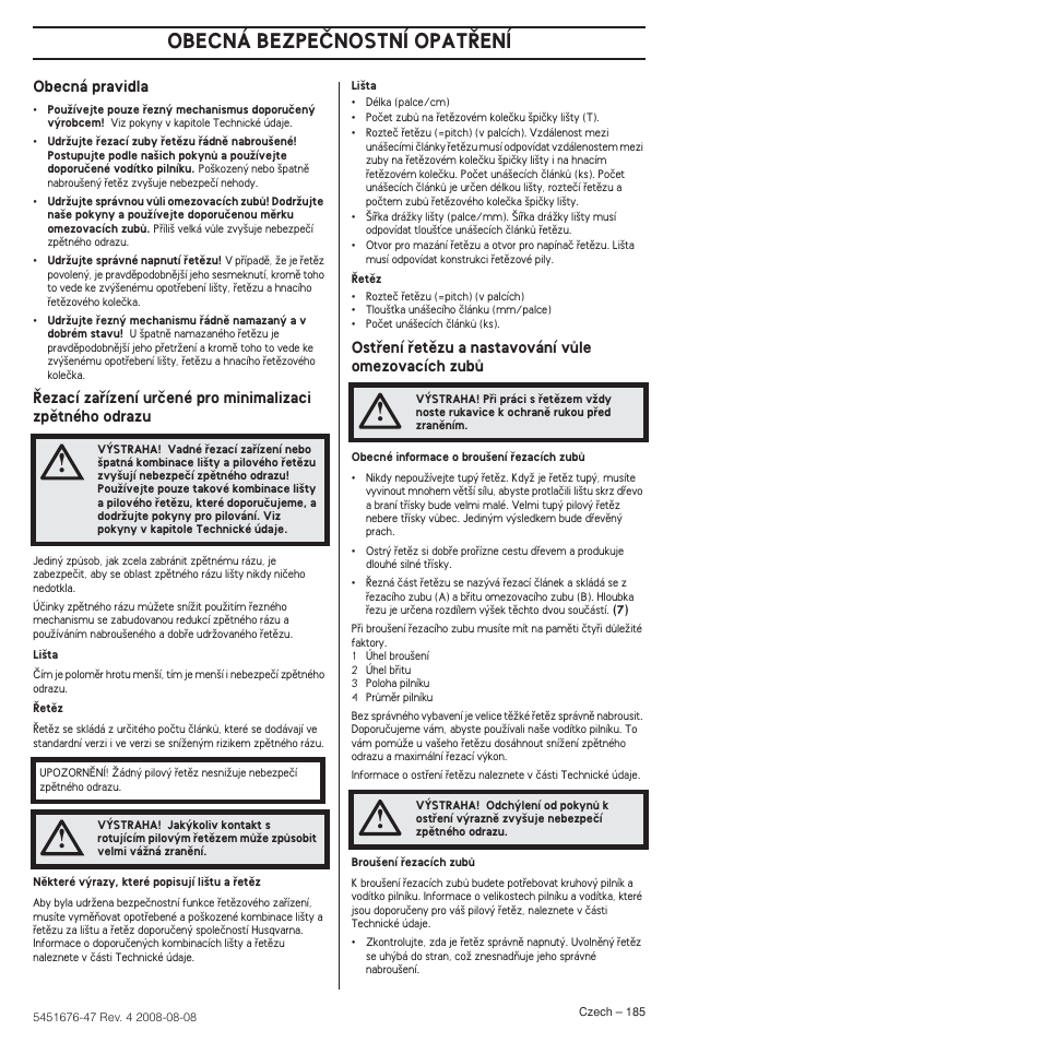 Obecná bezpeânostní opat¤ení | Husqvarna 240e User Manual | Page 185 / 464