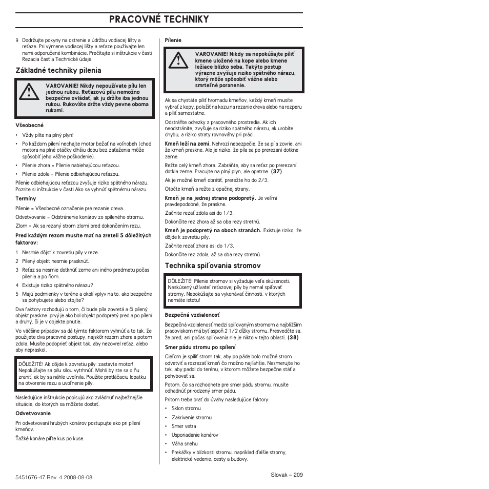 Pracovné techniky | Husqvarna 240e User Manual | Page 209 / 464