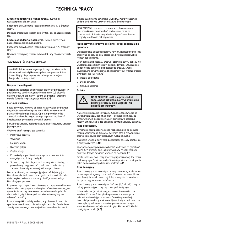 Technika pracy, Technika êcinania drzew | Husqvarna 240e User Manual | Page 267 / 464