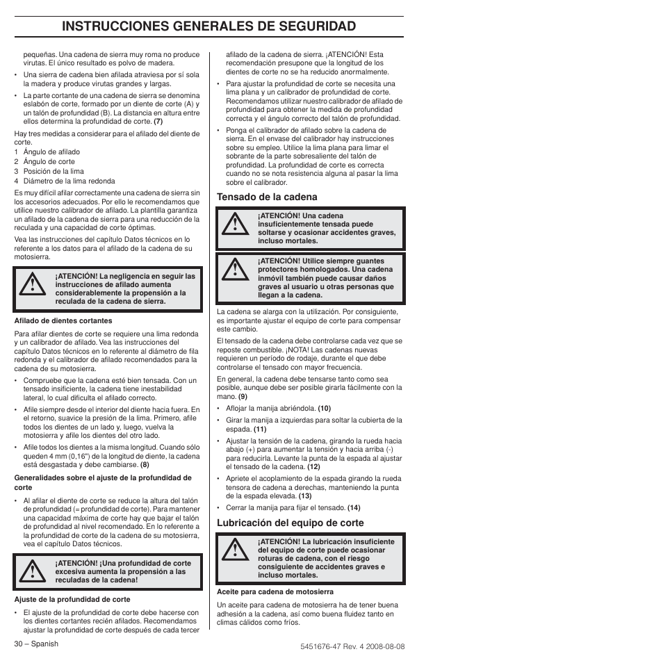 Instrucciones generales de seguridad | Husqvarna 240e User Manual | Page 30 / 464