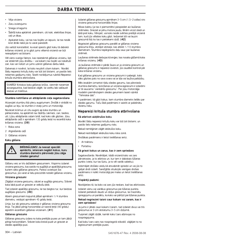 Darba tehnika, Nepareizi kritu‰a stumbra atbr¥vo‰ana | Husqvarna 240e User Manual | Page 304 / 464