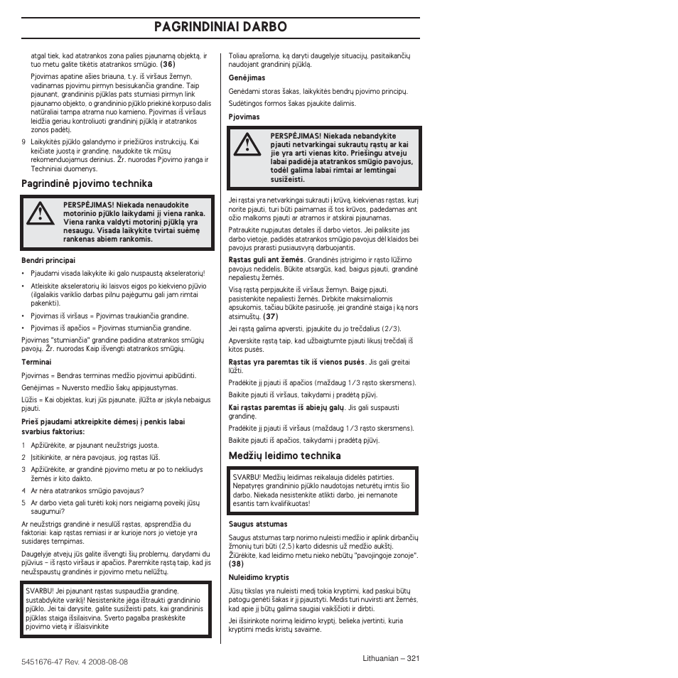 Pagrindiniai darbo | Husqvarna 240e User Manual | Page 321 / 464