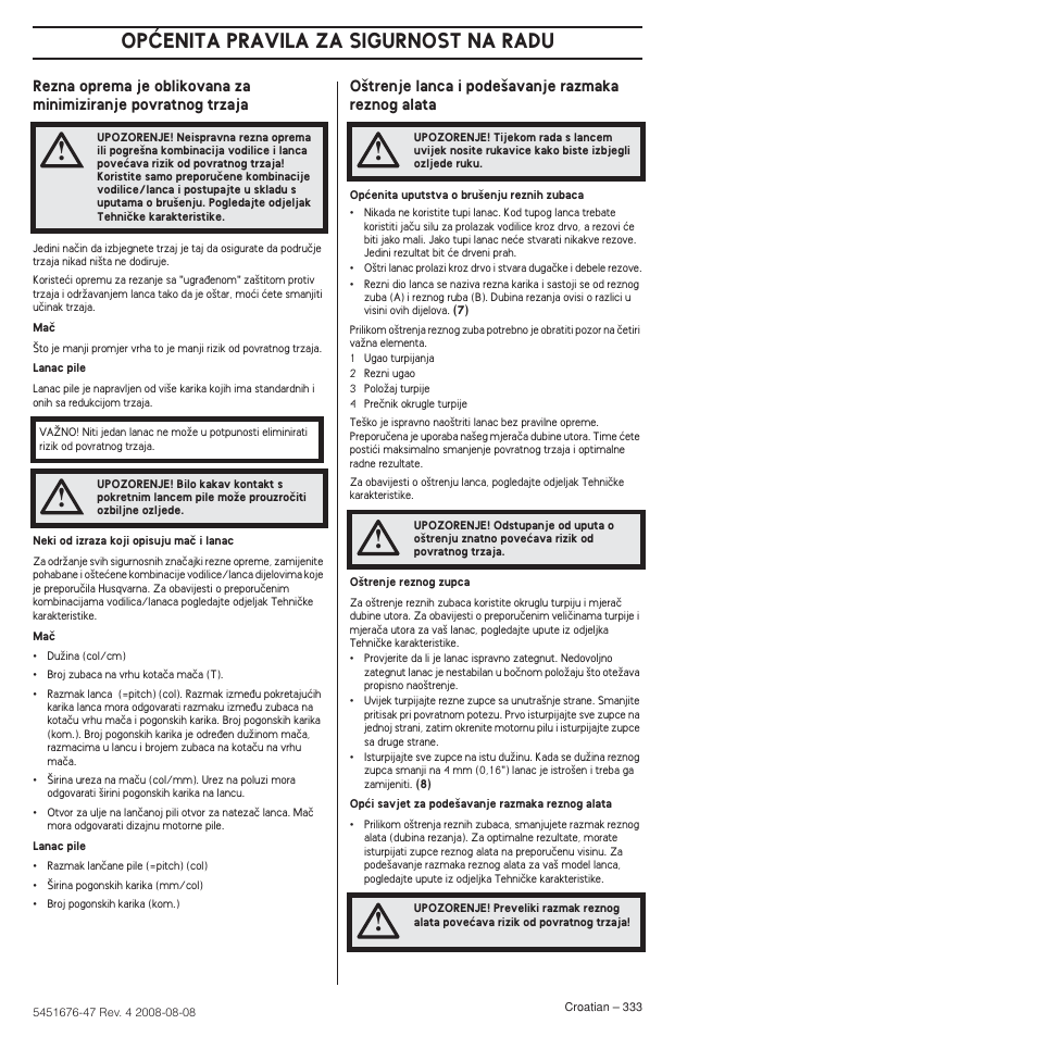 Opåenita pravila za sigurnost na radu | Husqvarna 240e User Manual | Page 333 / 464