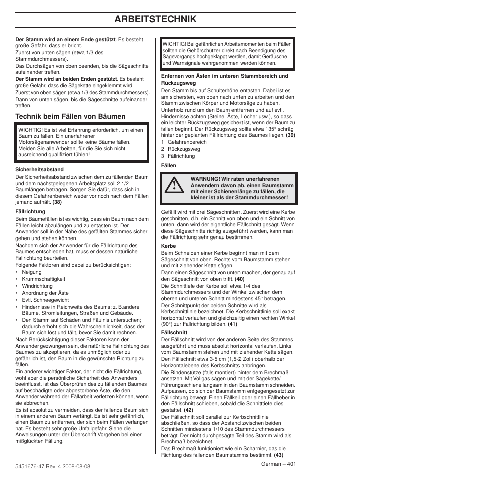 Arbeitstechnik | Husqvarna 240e User Manual | Page 401 / 464