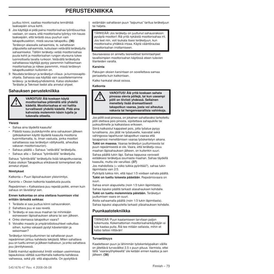 Perustekniikka | Husqvarna 240e User Manual | Page 73 / 464