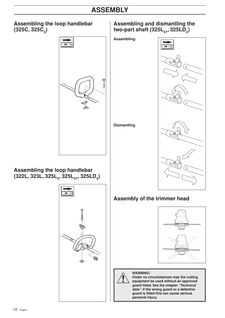 Assembly, Assembly of the trimmer head, 325l | 325ld | Husqvarna 322 L User Manual | Page 12 / 36
