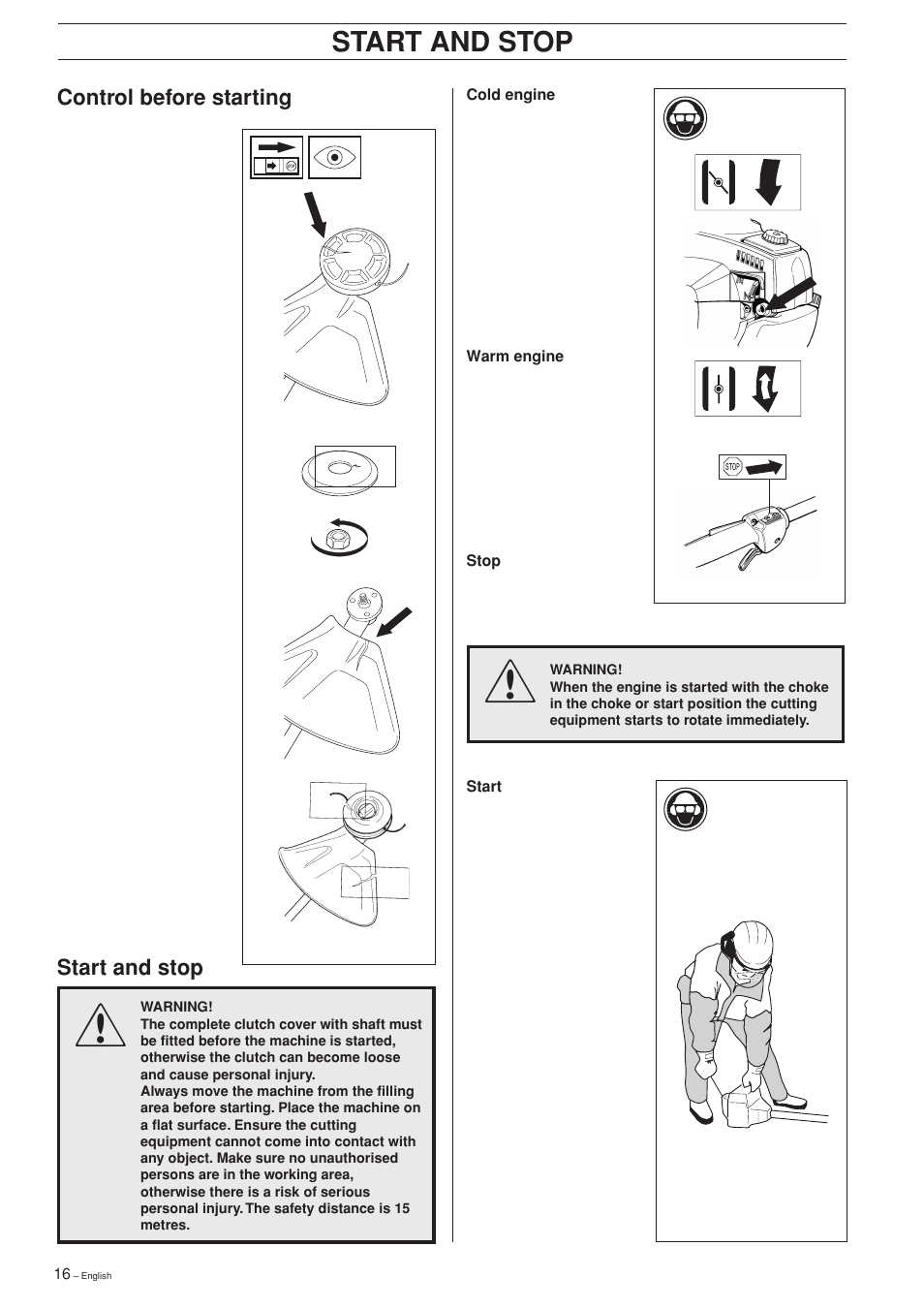 Start and stop | Husqvarna 322 L User Manual | Page 16 / 36