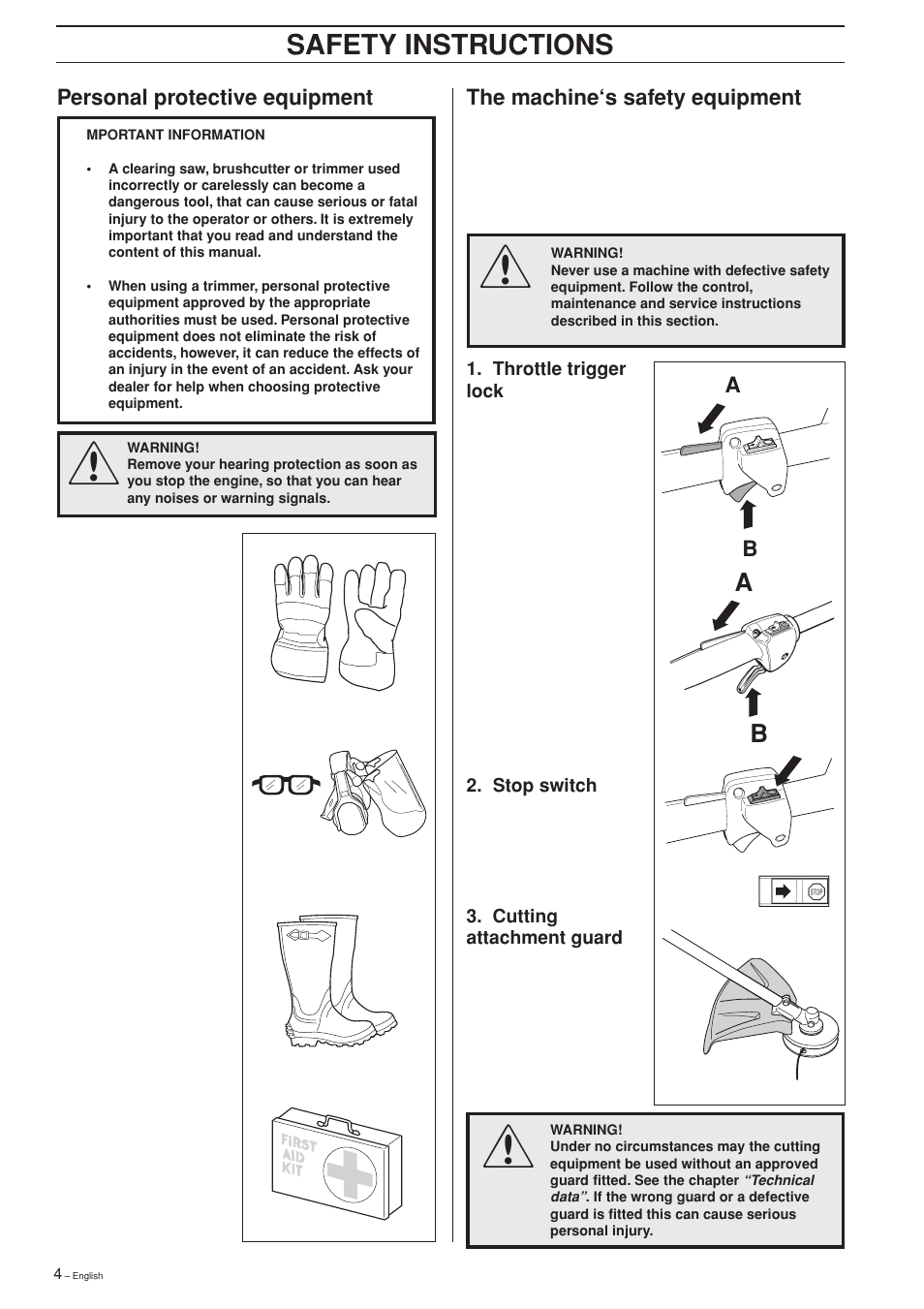 Safety instructions | Husqvarna 322 L User Manual | Page 4 / 36