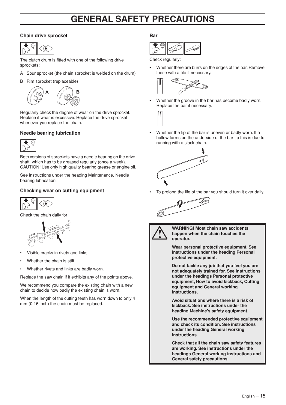 General safety precautions | Husqvarna 340 User Manual | Page 15 / 44