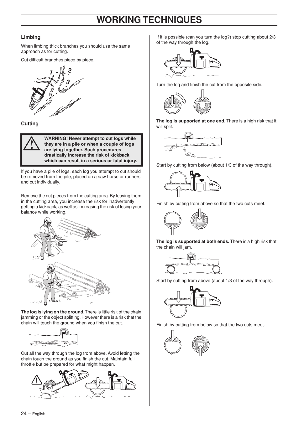 Working techniques | Husqvarna 340 User Manual | Page 24 / 44