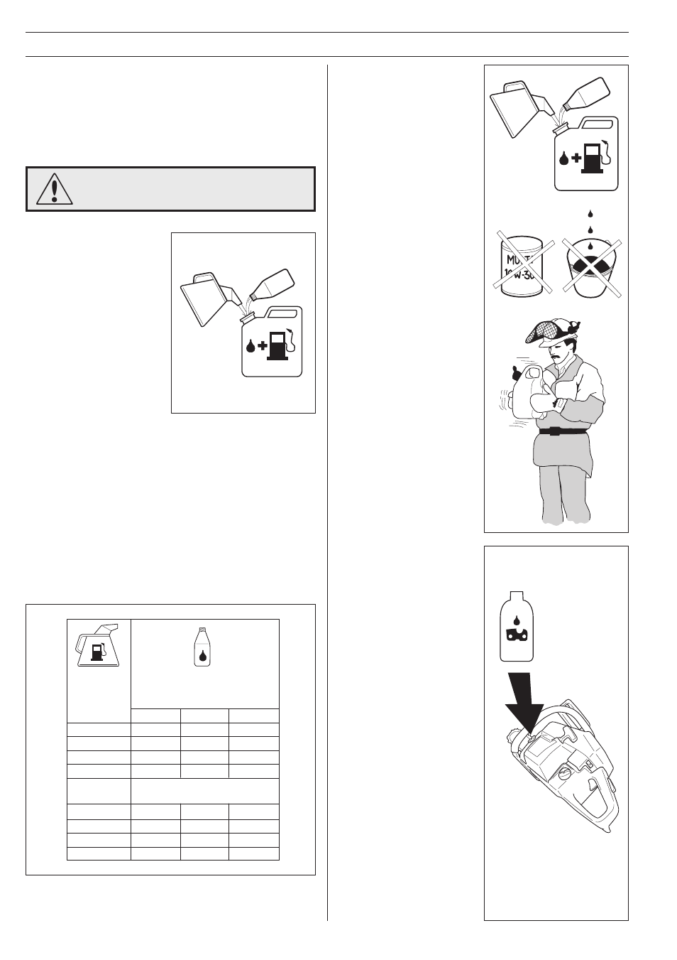 Fuel handling, Fuelmix, Chain oil | Mixing, Petrol, Two-stroke oil | Husqvarna 40 User Manual | Page 26 / 36