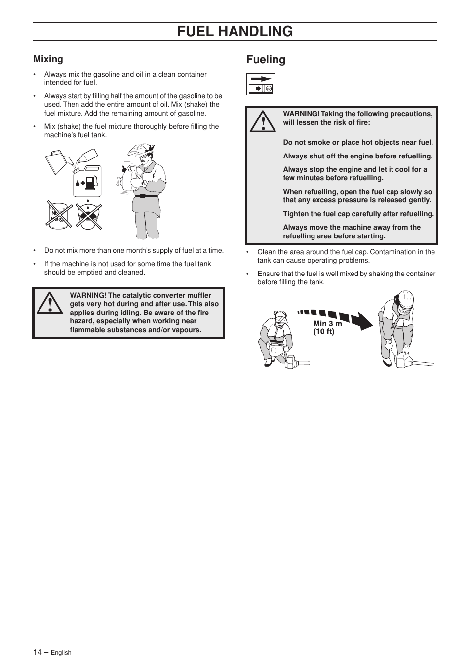 Mixing, Fueling, Fuel handling | Husqvarna 335RJ User Manual | Page 14 / 36