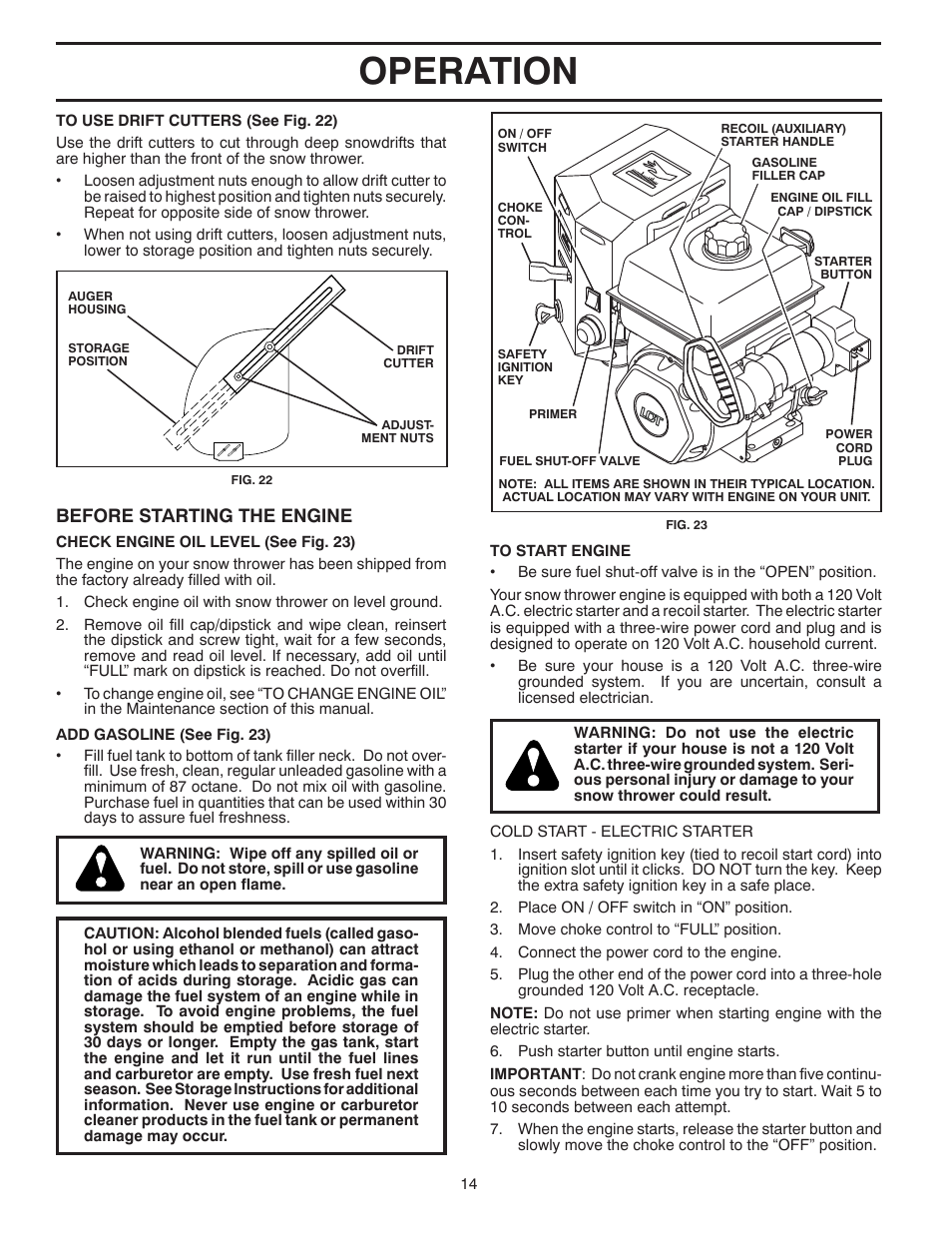 Operation, Before starting the engine | Husqvarna 1827EXLT User Manual | Page 14 / 28