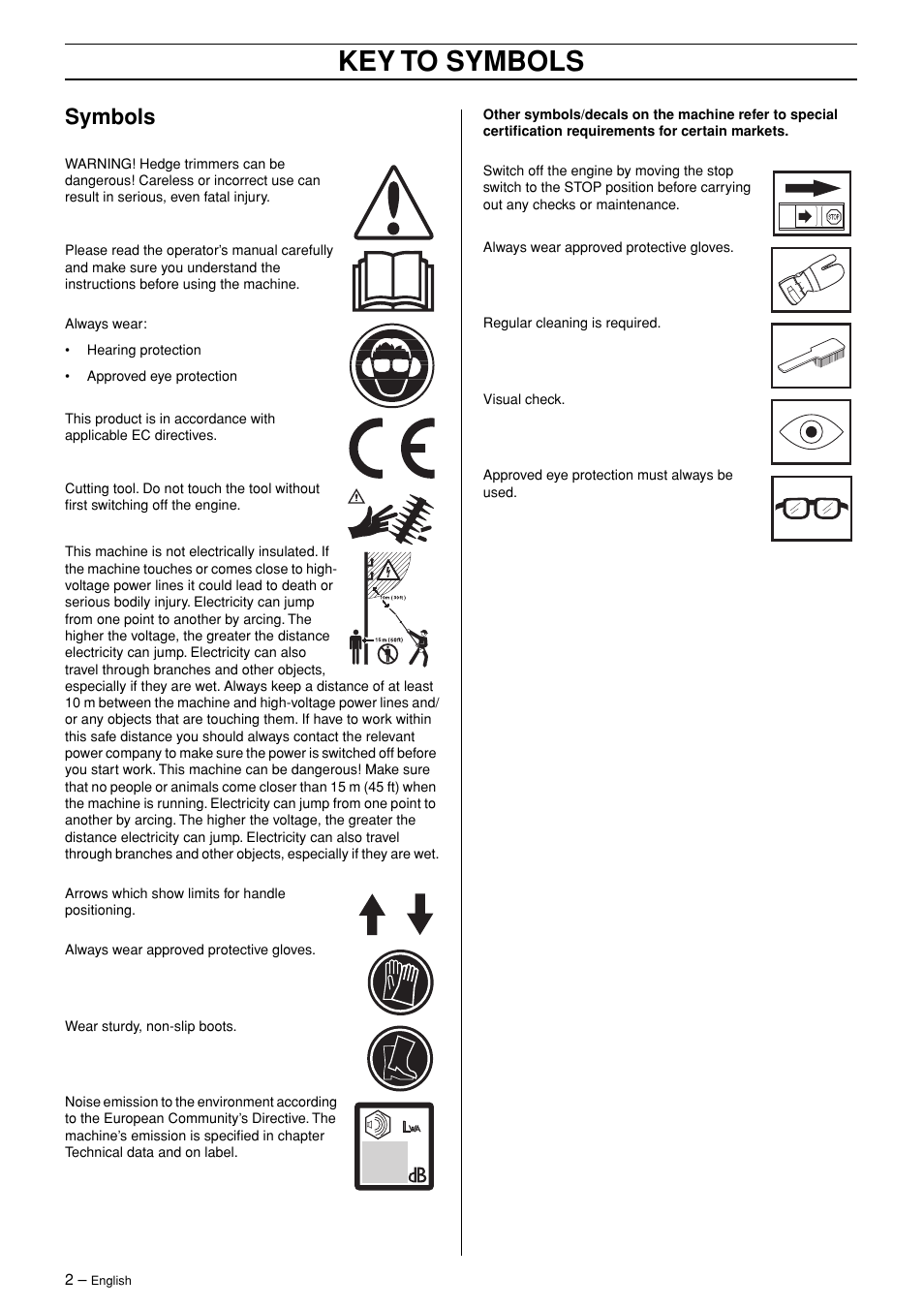 Symbols, Key to symbols | Husqvarna 326HDA User Manual | Page 2 / 24