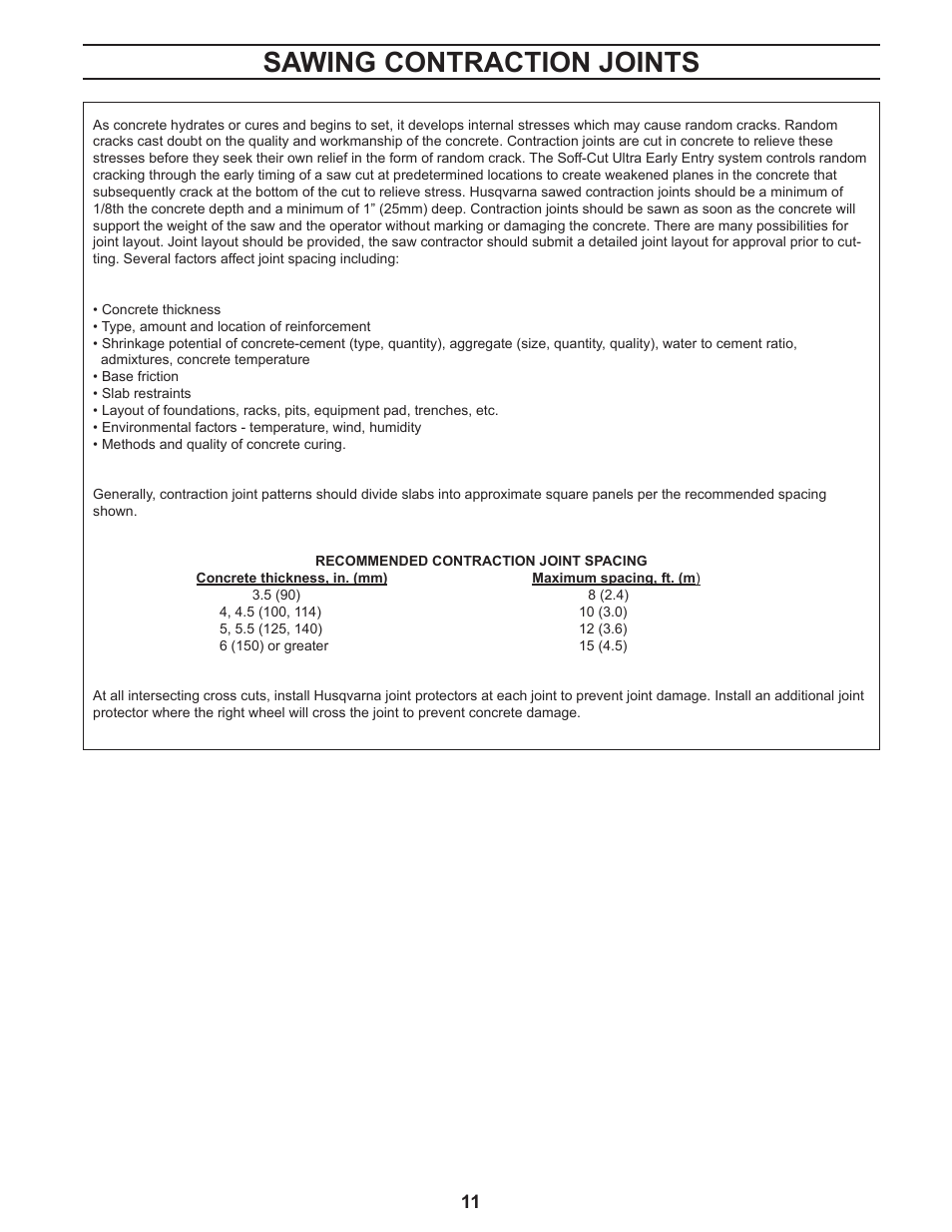 Sawing contraction joints | Husqvarna 450 User Manual | Page 11 / 16