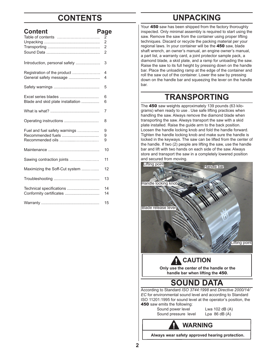 Husqvarna 450 User Manual | Page 2 / 16