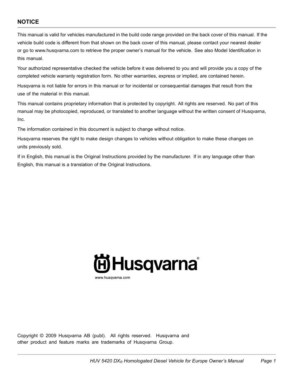 Husqvarna HUV 5420 DXR User Manual | Page 3 / 56