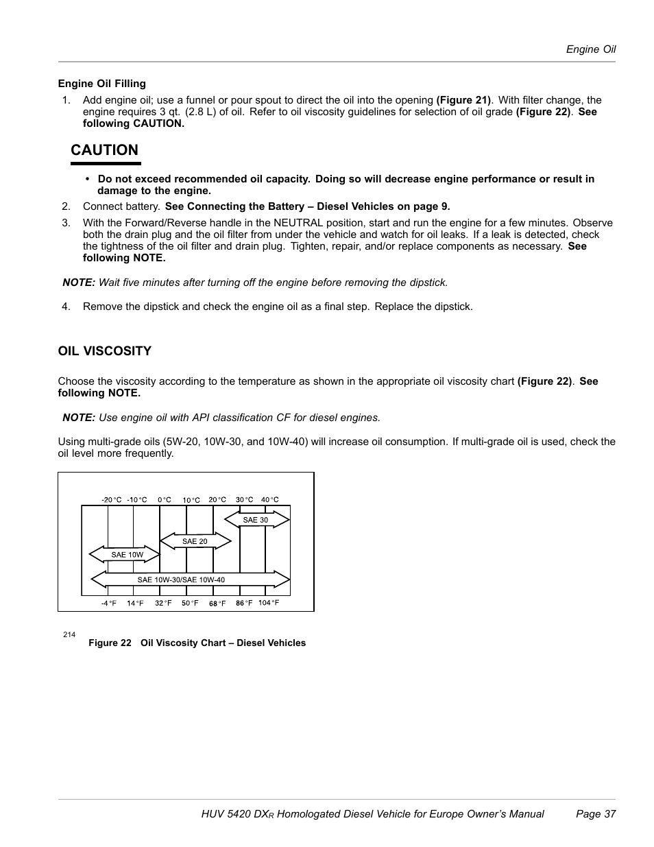 Oil viscosity, Caution | Husqvarna HUV 5420 DXR User Manual | Page 39 / 56