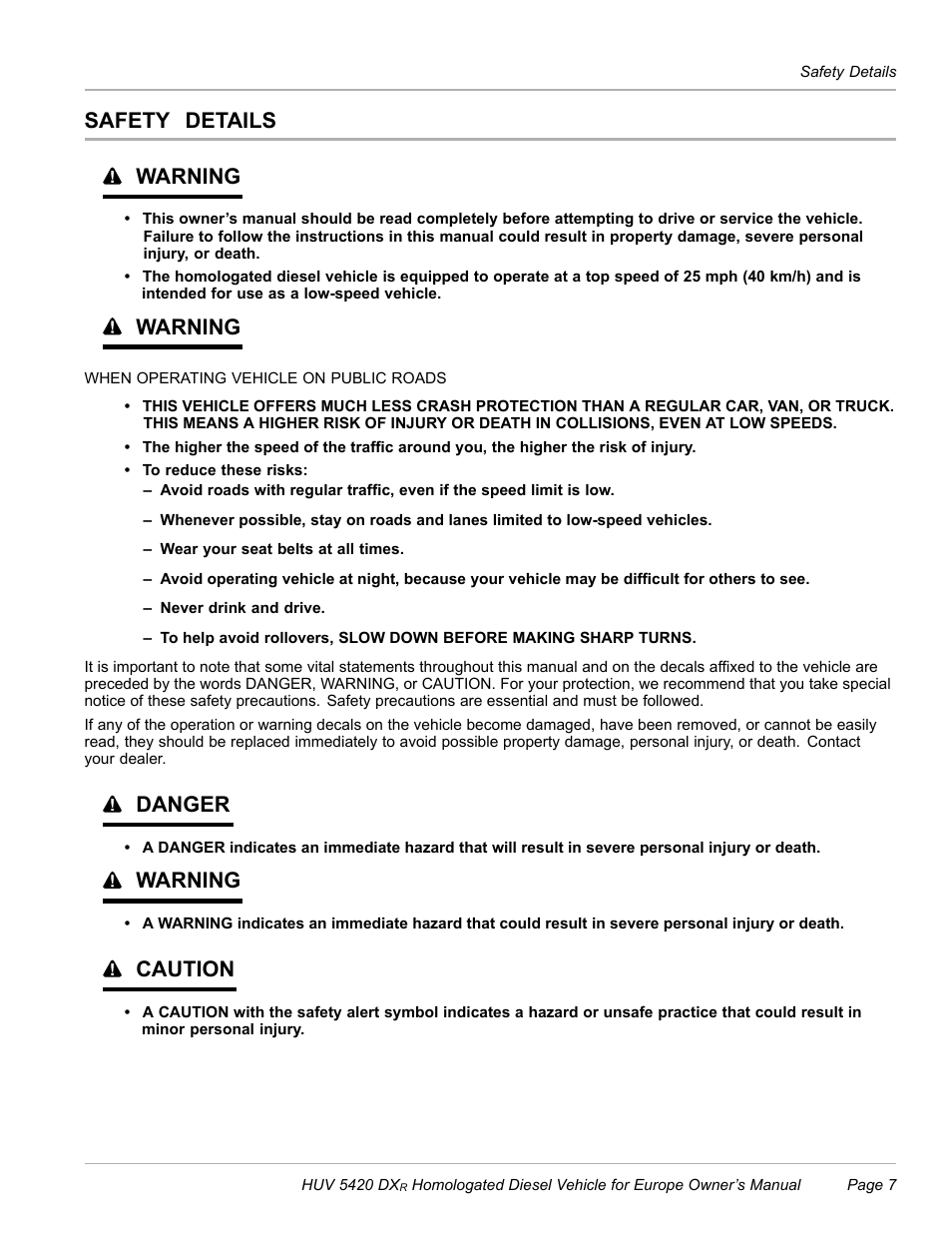 Safety details, Safety details warning, Warning | Danger, Caution | Husqvarna HUV 5420 DXR User Manual | Page 9 / 56
