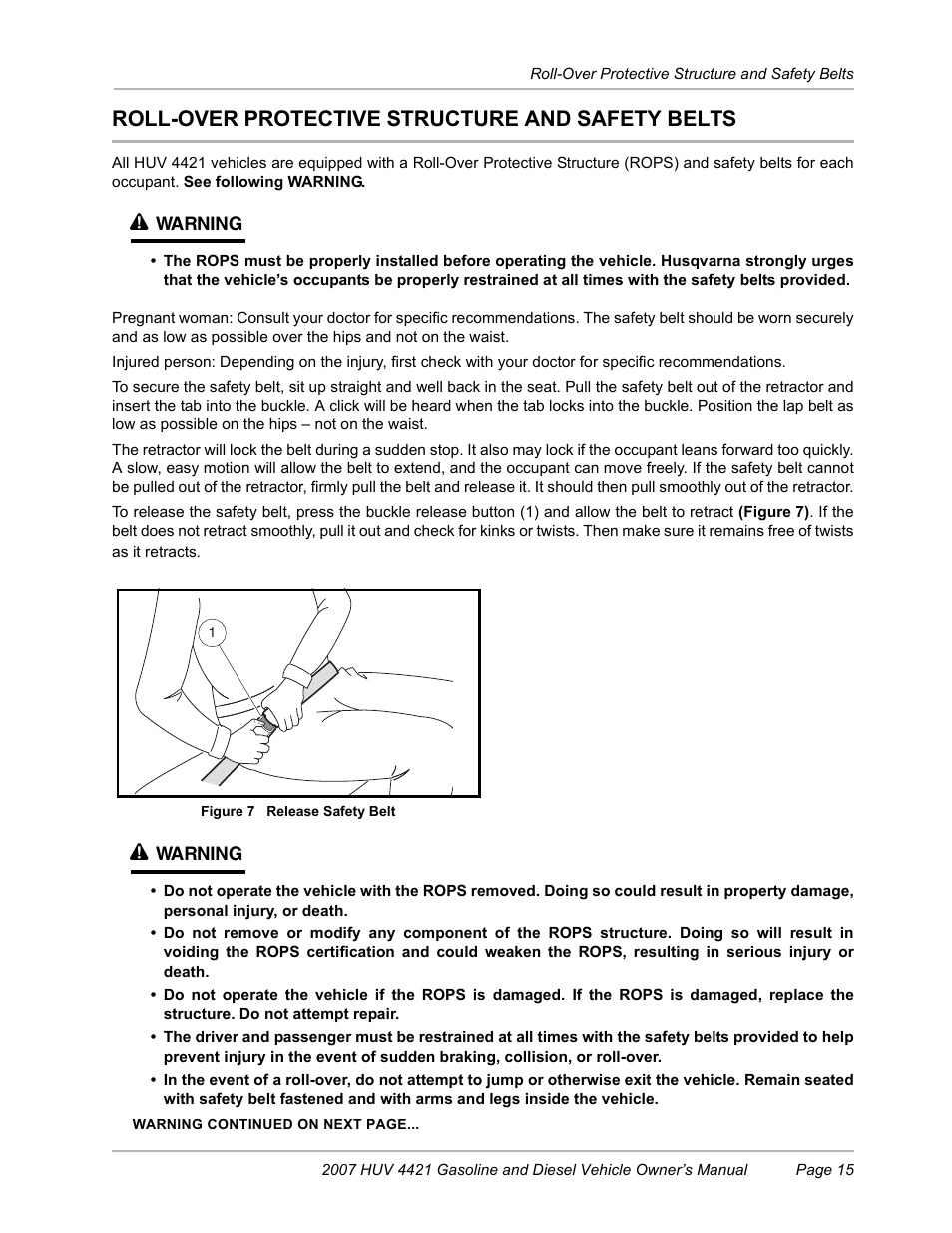 Roll-over protective structure and safety belts | Husqvarna HUV4421G User Manual | Page 17 / 60