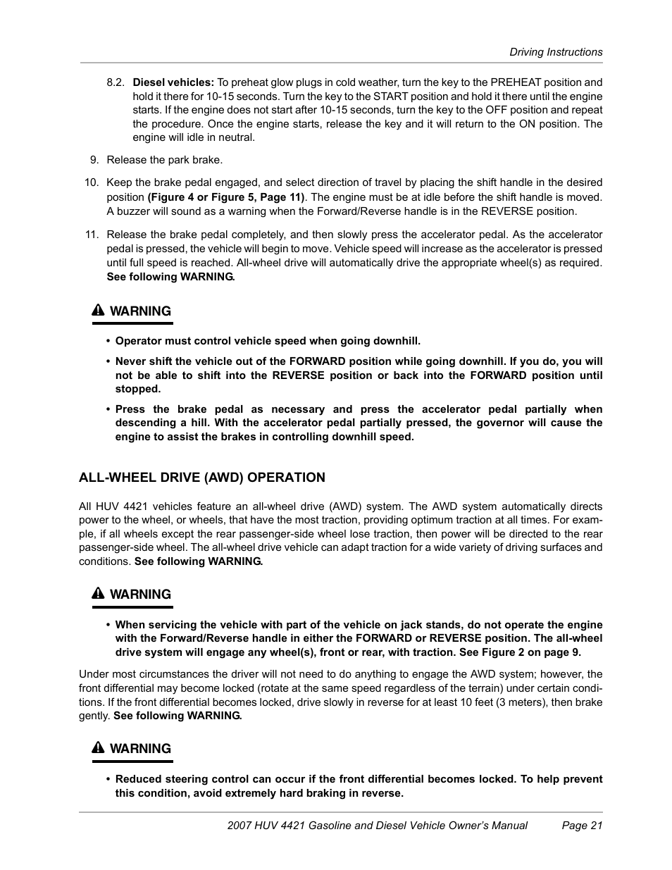 All-wheel drive (awd) operation | Husqvarna HUV4421G User Manual | Page 23 / 60