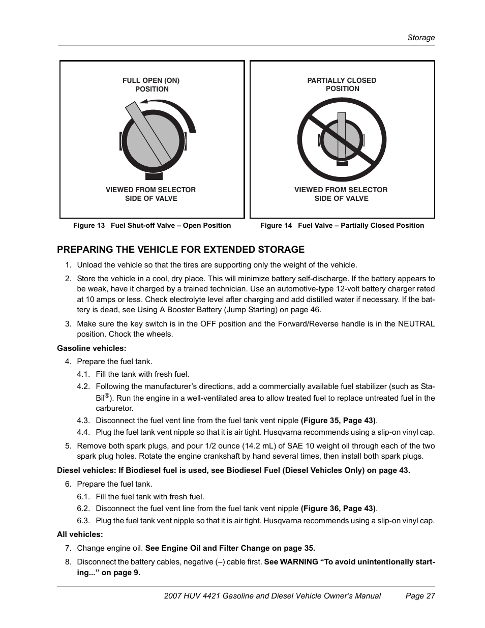 Preparing the vehicle for extended storage | Husqvarna HUV4421G User Manual | Page 29 / 60