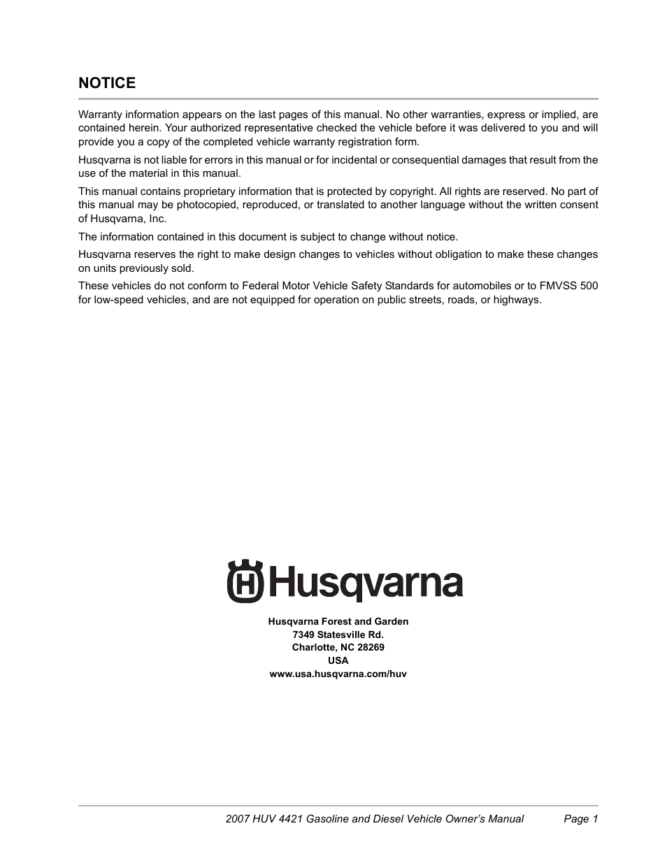 Notice | Husqvarna HUV4421G User Manual | Page 3 / 60