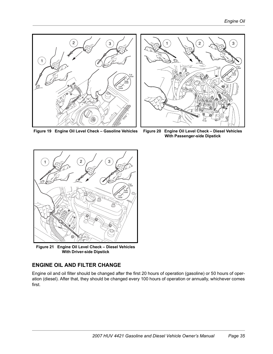 Engine oil and filter change, E figure 19, Figure 20 | Figure 21 on p | Husqvarna HUV4421G User Manual | Page 37 / 60