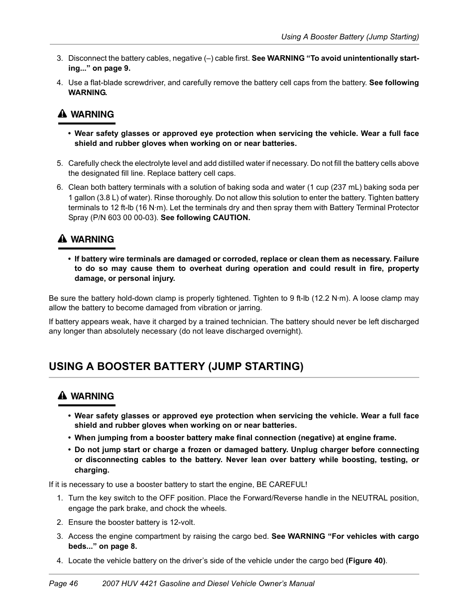 Using a booster battery (jump starting), Using a booster battery (jump starting) ý | Husqvarna HUV4421G User Manual | Page 48 / 60