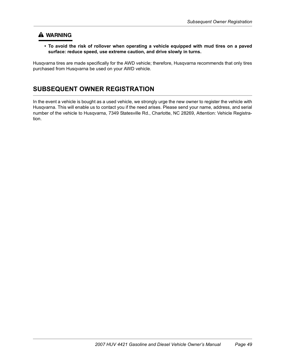 Subsequent owner registration | Husqvarna HUV4421G User Manual | Page 51 / 60