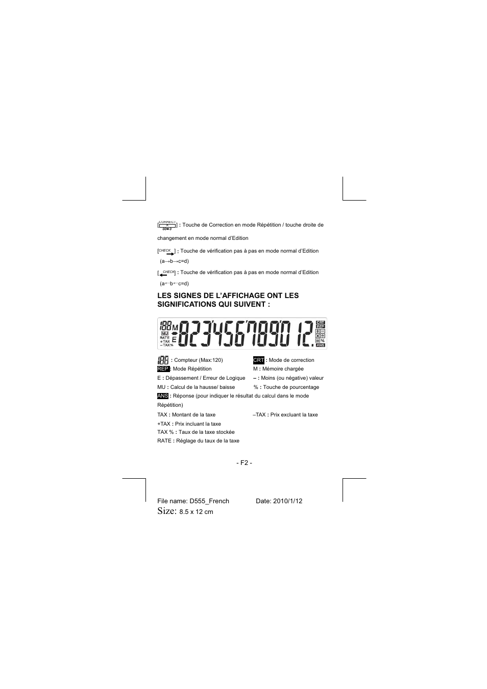 Size | CITIZEN CT-555N User Manual | Page 11 / 40