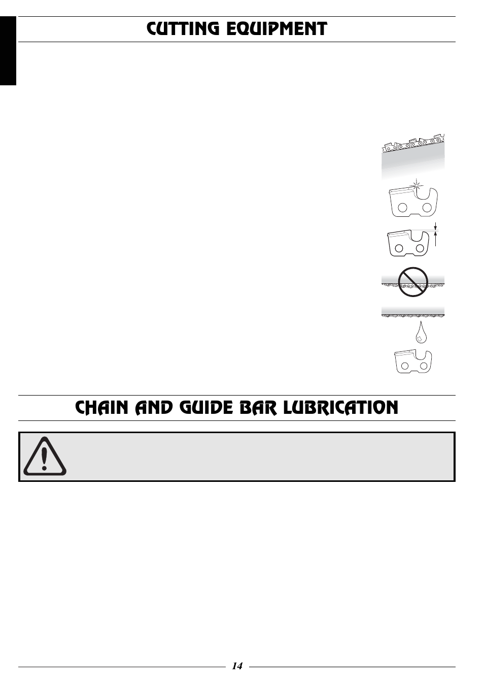 Cutting equipment, Chain and guide bar lubrication, Cutting equipment chain and guide bar lubrication | Husqvarna 316 User Manual | Page 15 / 23