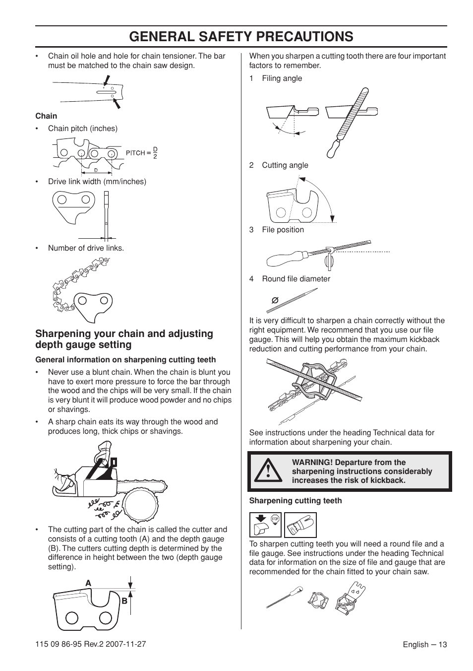 General safety precautions | Husqvarna 350 epa I User Manual | Page 13 / 48