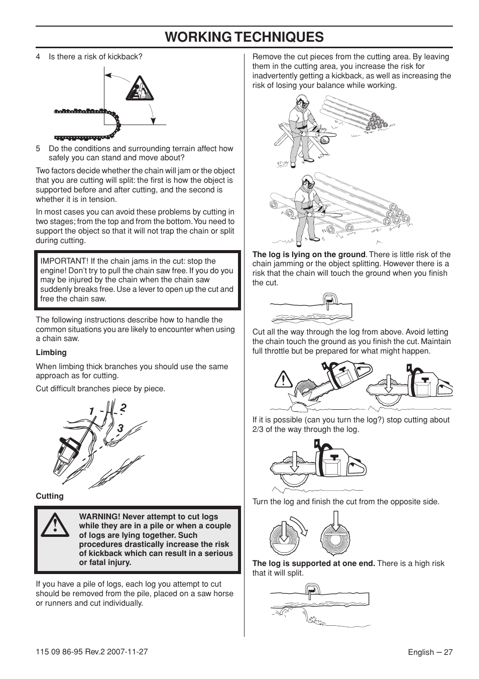 Working techniques | Husqvarna 350 epa I User Manual | Page 27 / 48