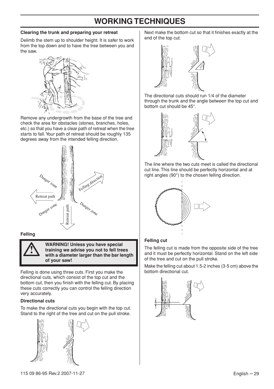 Working techniques | Husqvarna 350 epa I User Manual | Page 29 / 48