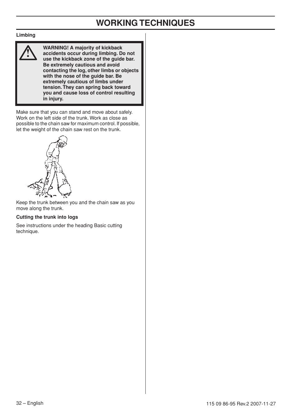 Working techniques | Husqvarna 350 epa I User Manual | Page 32 / 48