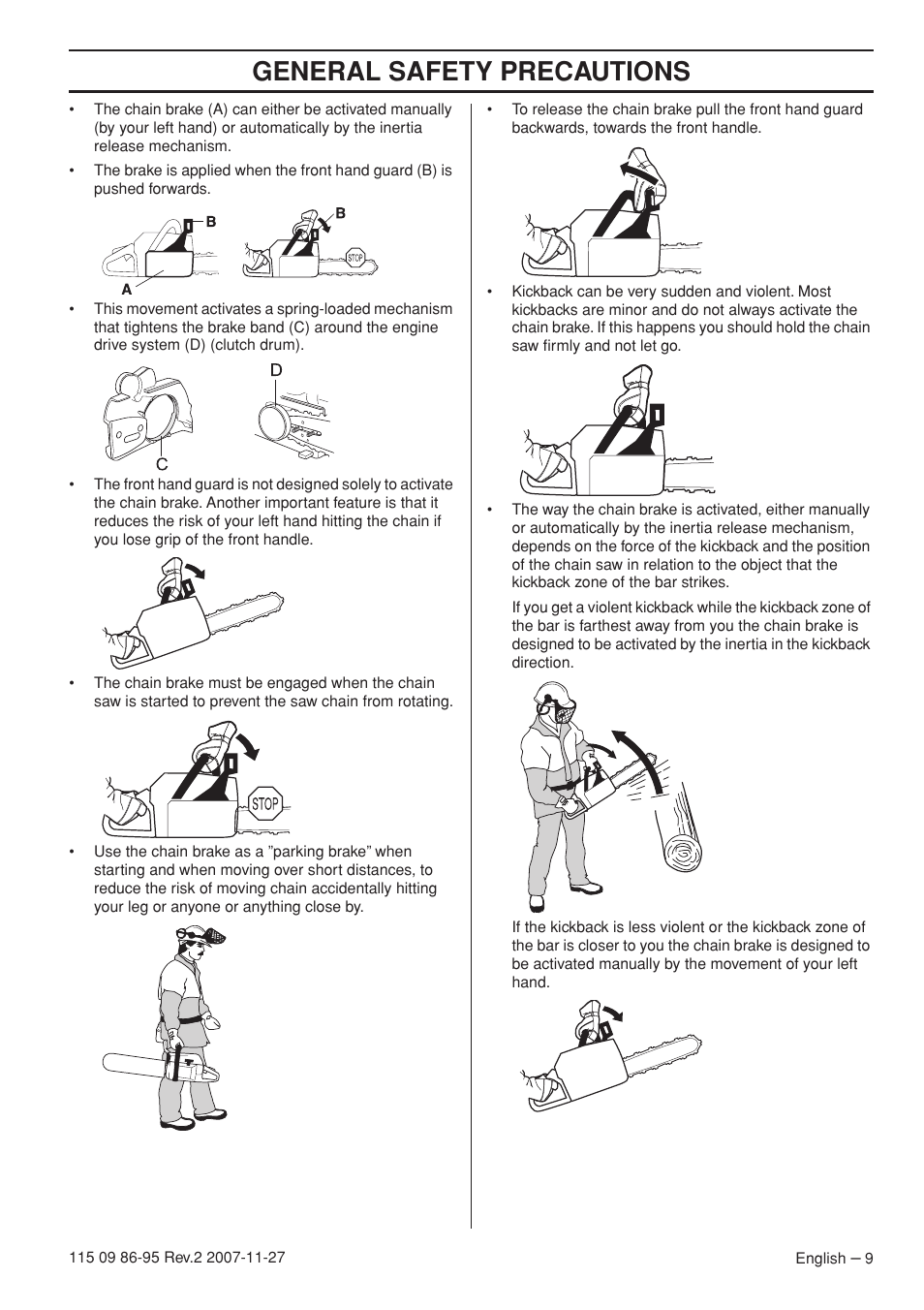 General safety precautions | Husqvarna 350 epa I User Manual | Page 9 / 48