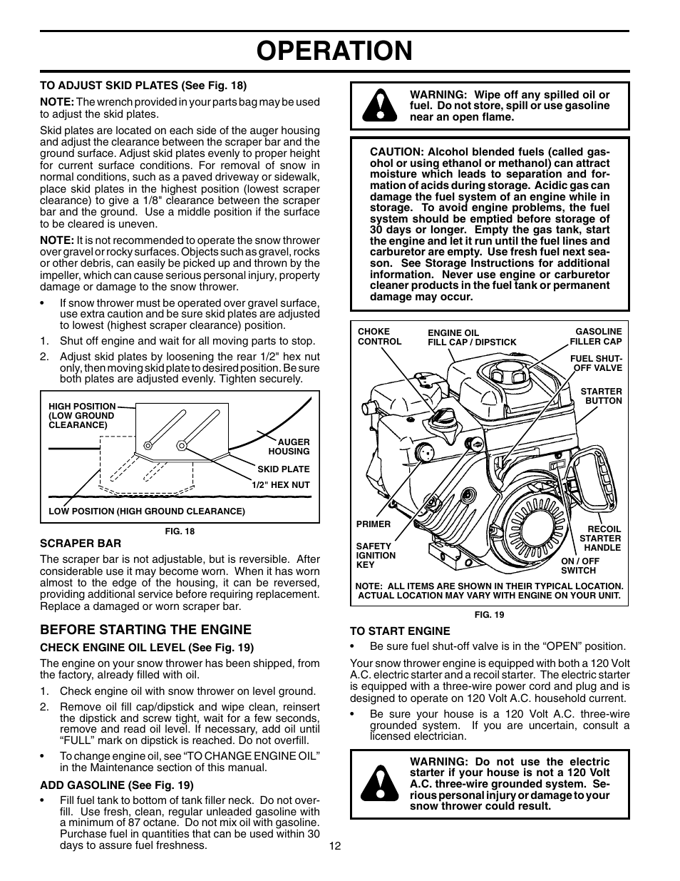 Operation, Before starting the engine | Husqvarna 10530SBEB User Manual | Page 12 / 32