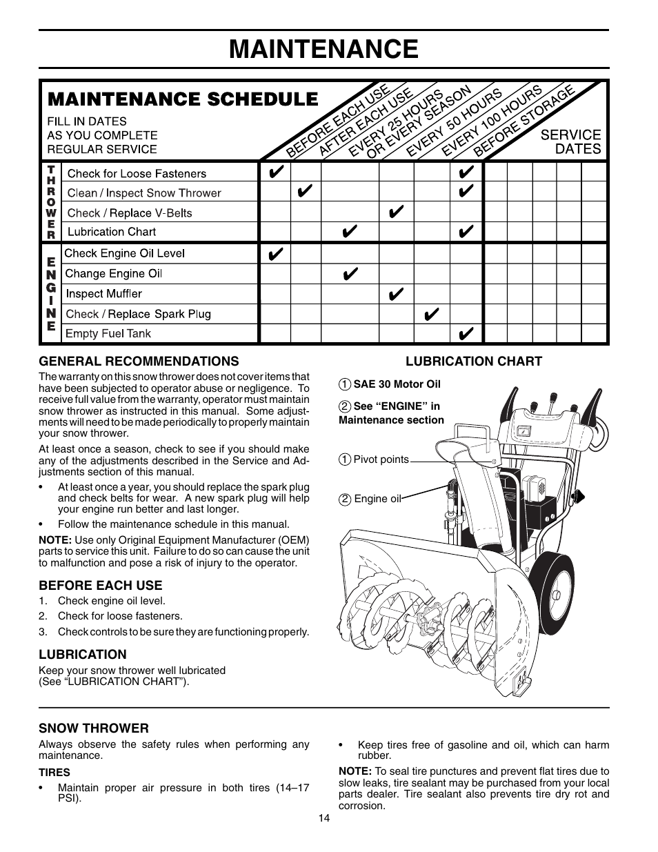 Maintenance | Husqvarna 10530SBEB User Manual | Page 14 / 32