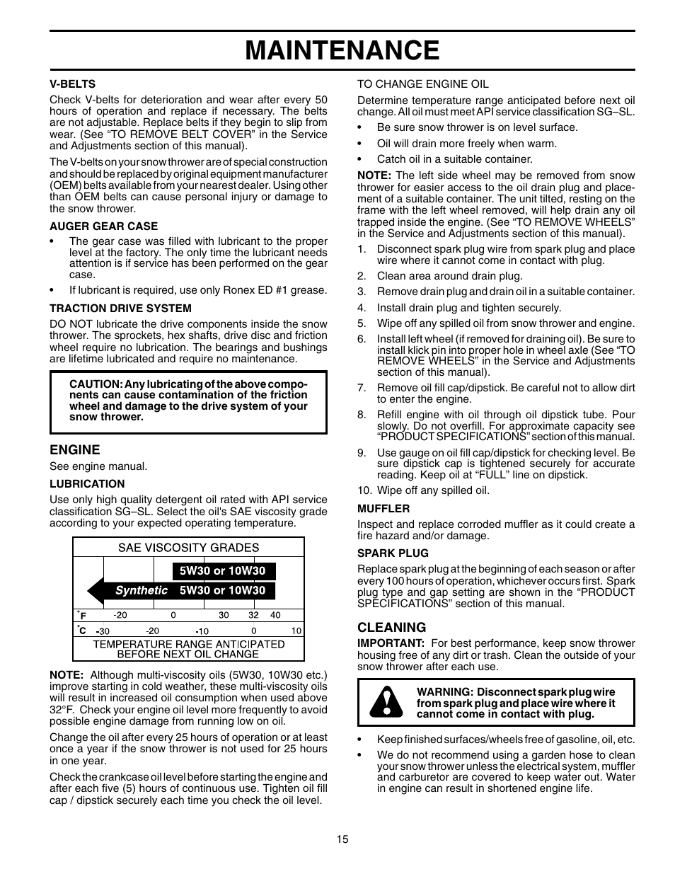 Maintenance | Husqvarna 10530SBEB User Manual | Page 15 / 32