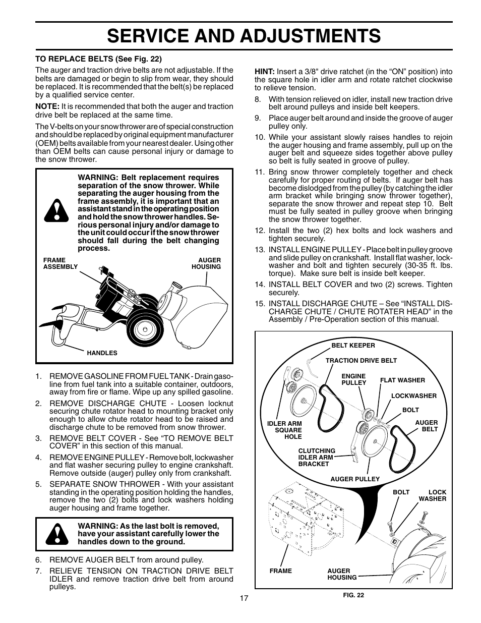 Service and adjustments | Husqvarna 10530SBEB User Manual | Page 17 / 32