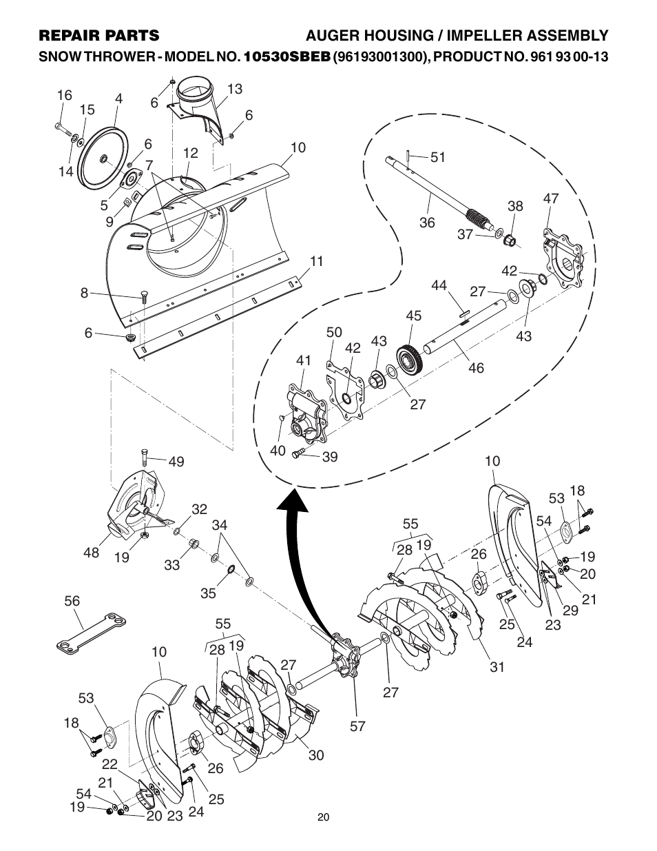 Repair parts, Auger/ impeller | Husqvarna 10530SBEB User Manual | Page 20 / 32