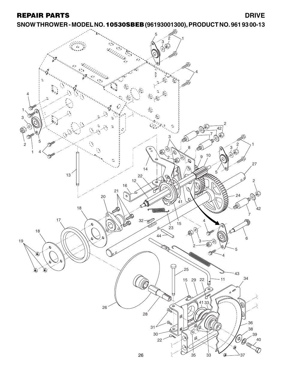 Drive, Repair parts drive | Husqvarna 10530SBEB User Manual | Page 26 / 32