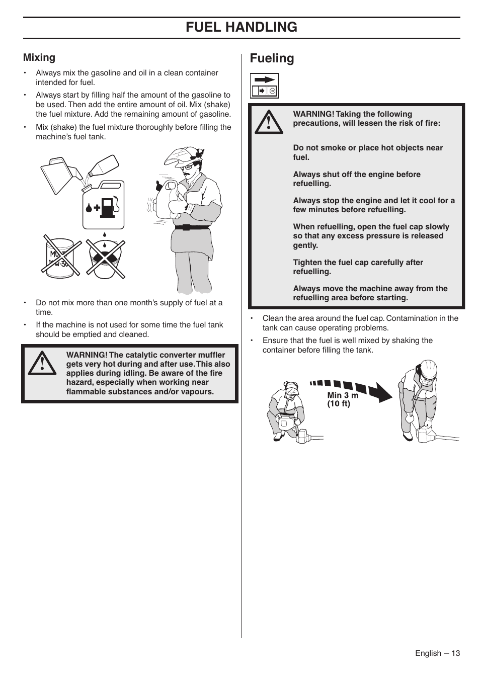 Mixing, Fueling, Fuel handling | Husqvarna 335LX-SERIES 335LS User Manual | Page 13 / 36