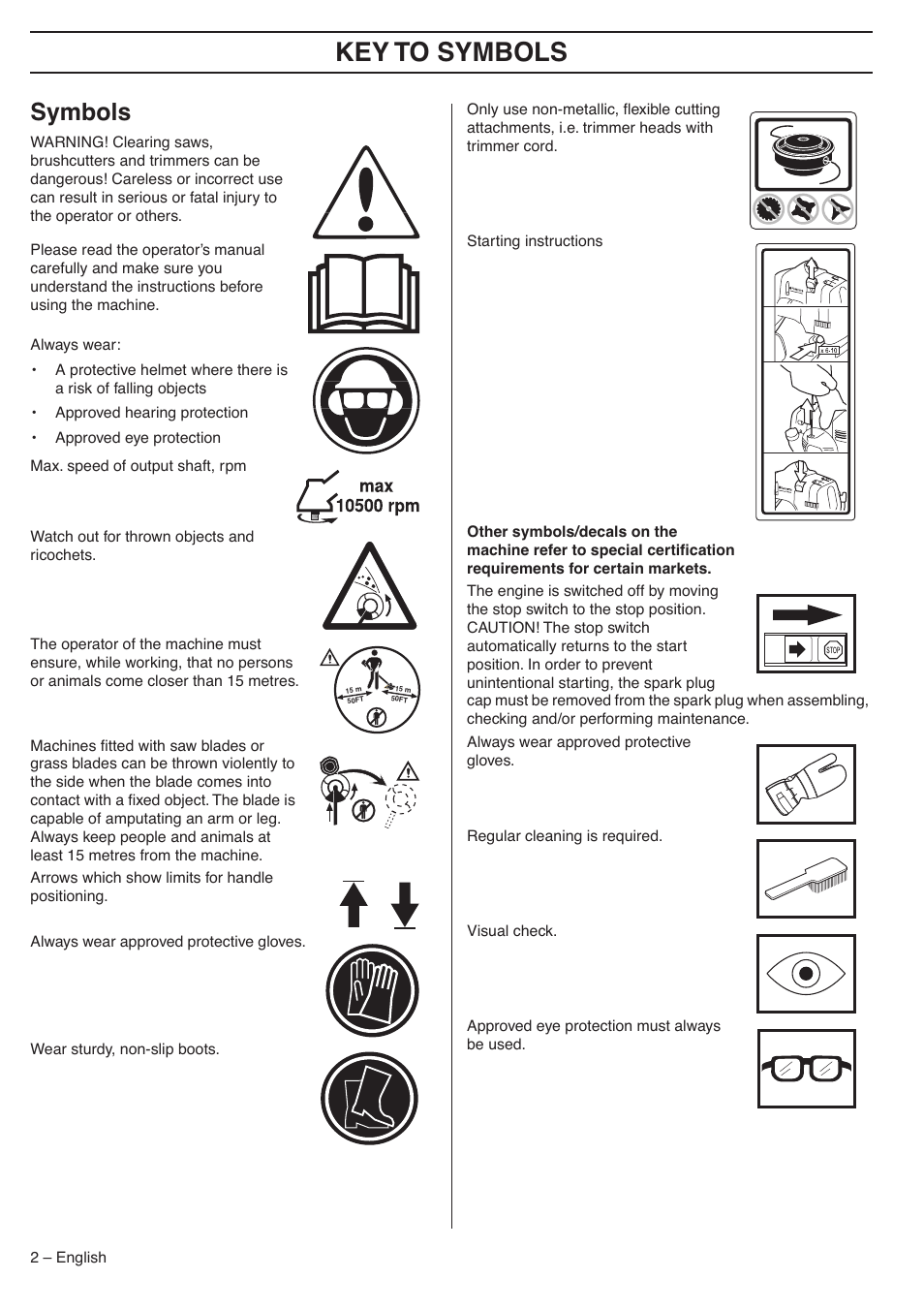 Symbols, Key t o symbols | Husqvarna 335LX-SERIES 335LS User Manual | Page 2 / 36