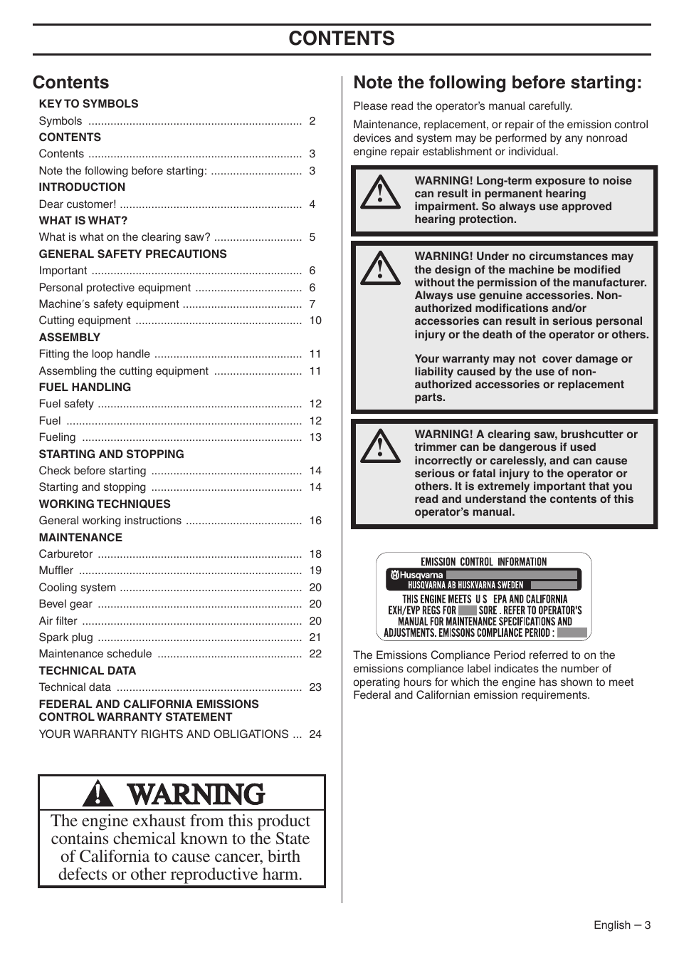 Husqvarna 335LX-SERIES 335LS User Manual | Page 3 / 36